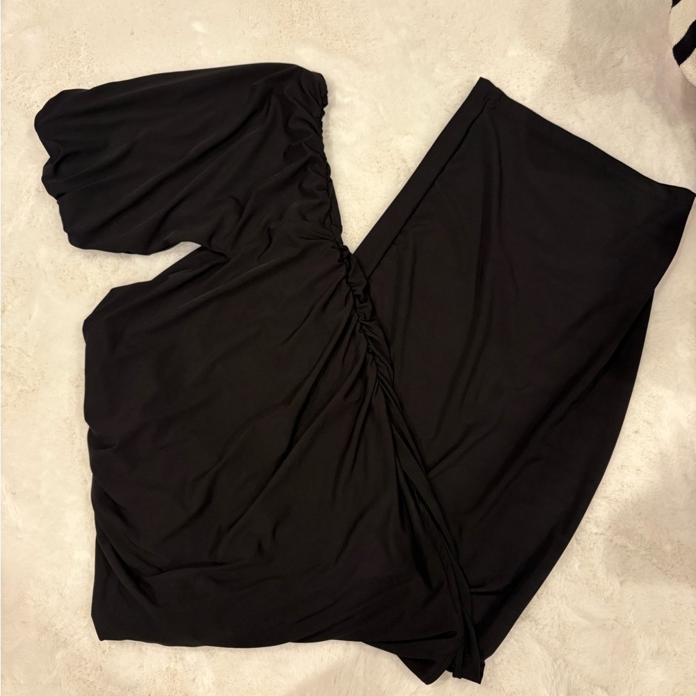 Black Ruched Cutout Strapless Dress